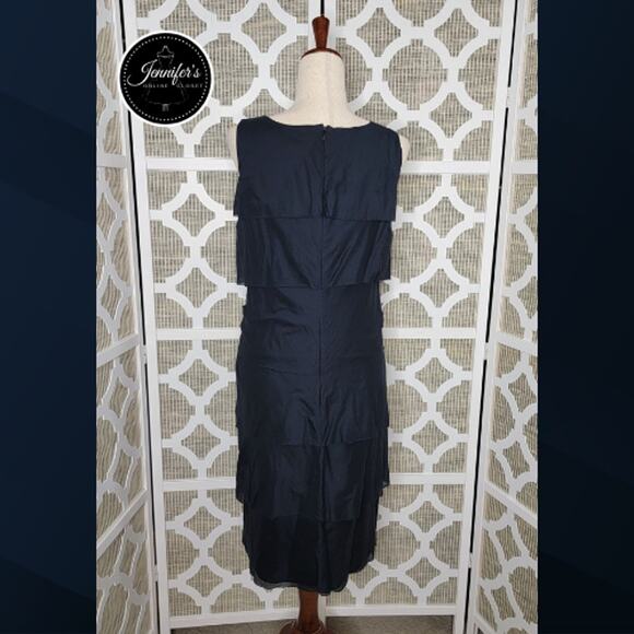 Talbots Navy Blue Layered Tiered Ruffle Sleeveless Cotton Dress Size 10 - Picture 5 of 9